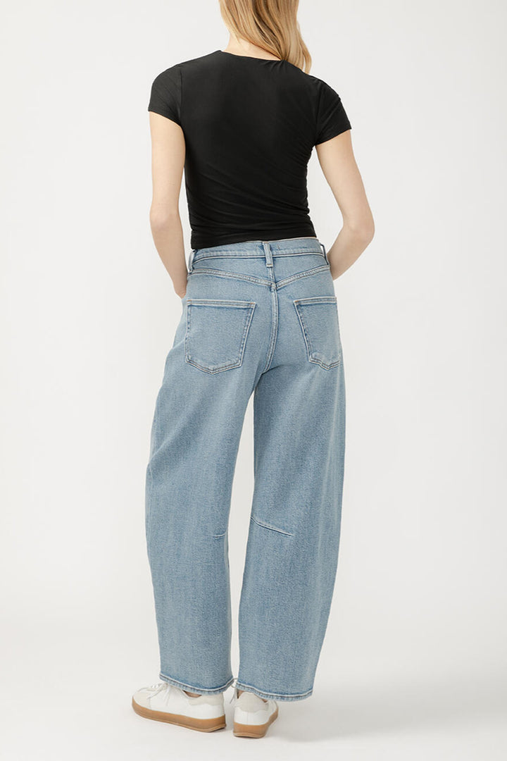 Silver High Rise Barrel Jean