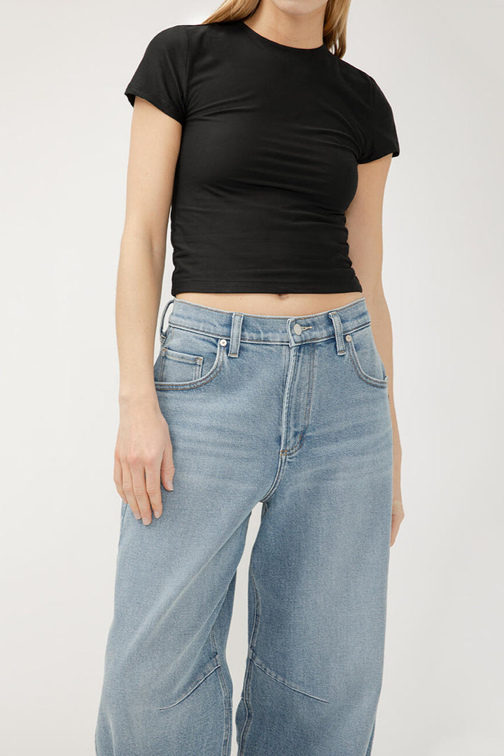 Silver High Rise Barrel Jean