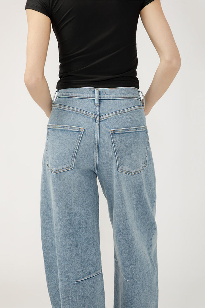 Silver High Rise Barrel Jean