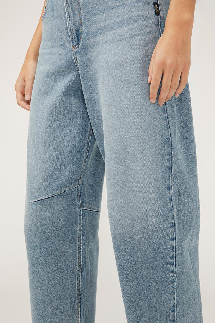 Silver High Rise Barrel Jean