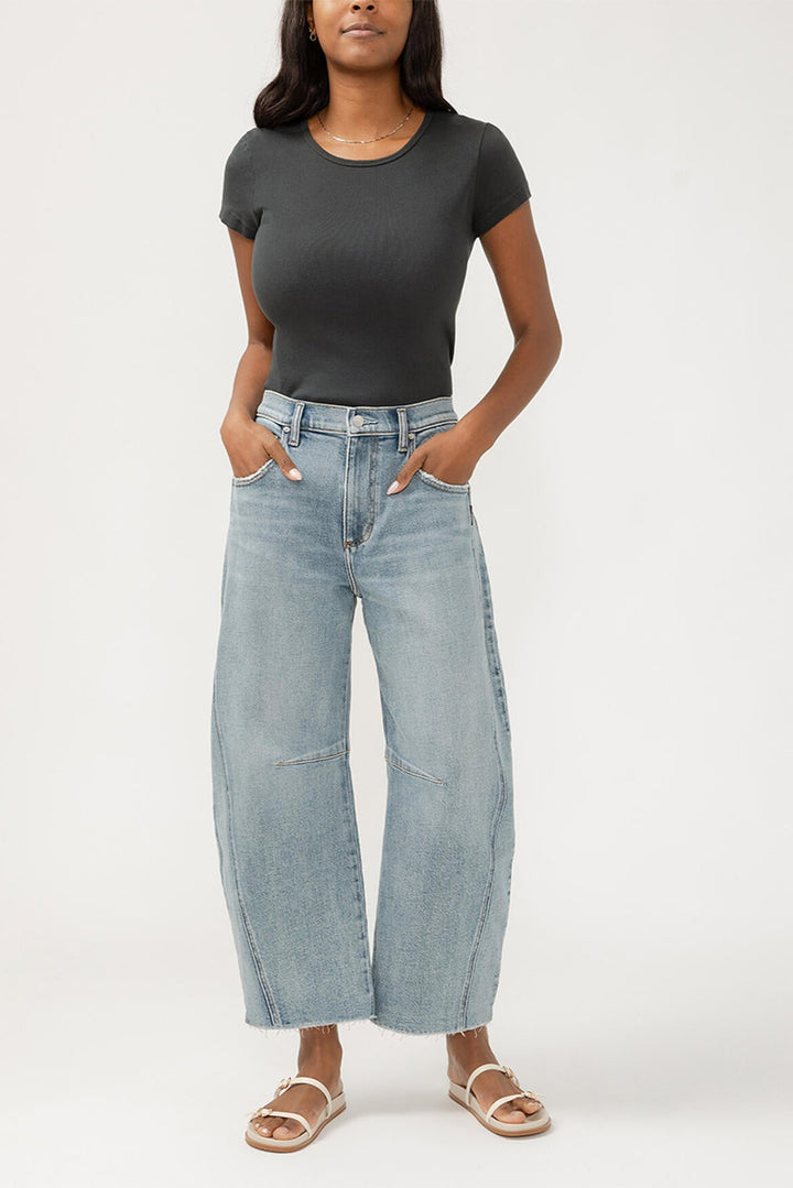 Silver High Rise Horseshoe Jean