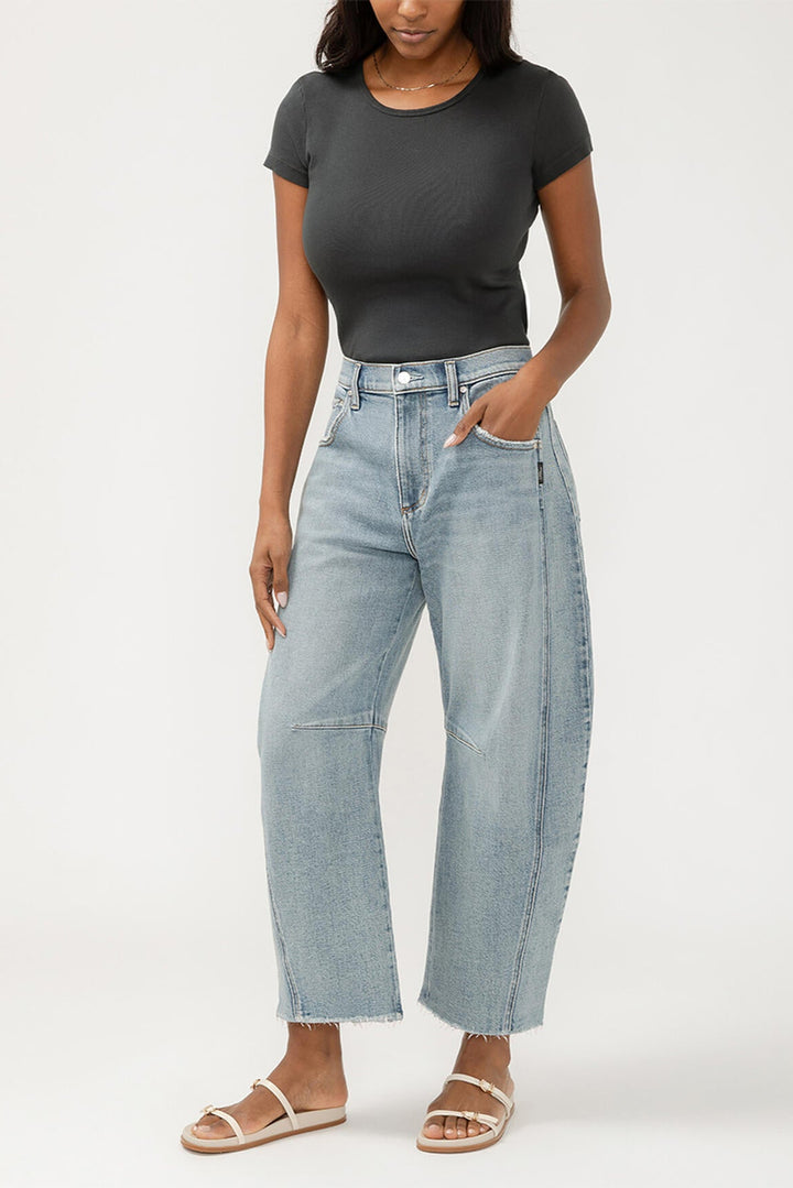 Silver High Rise Horseshoe Jean