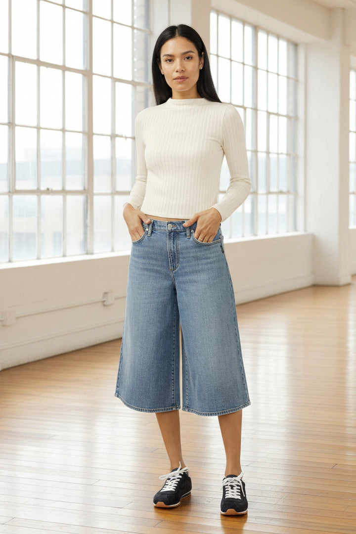 Silver High Rise Culotte Jean