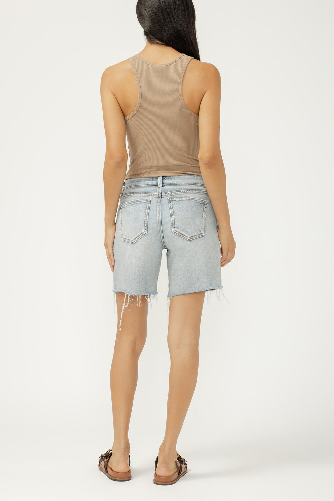 Silver Suki Mid Rise Long Shorts