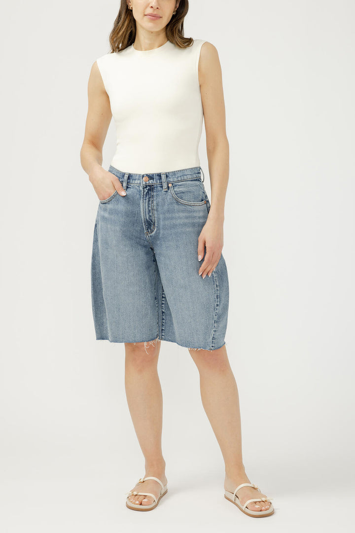 Silver High Rise Barrel Shorts