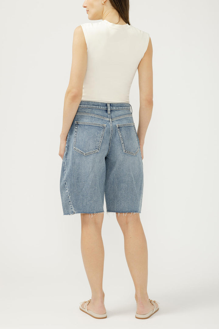 Silver High Rise Barrel Shorts