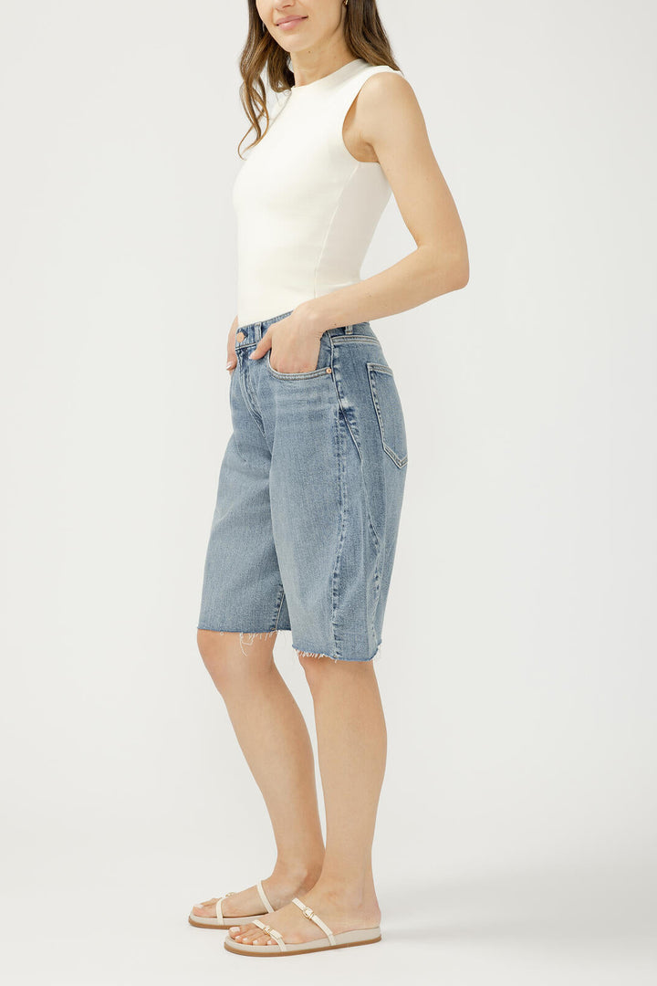 Silver High Rise Barrel Shorts
