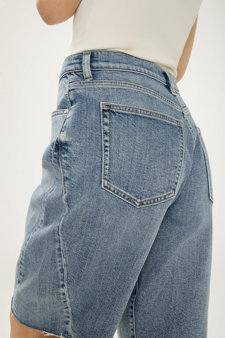 Silver High Rise Barrel Shorts