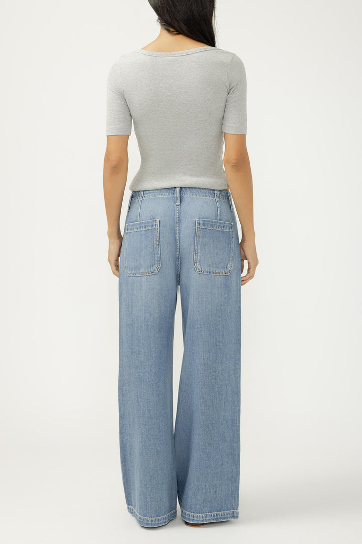 Silver Ultra Soft Wide Leg Drawstring Jean