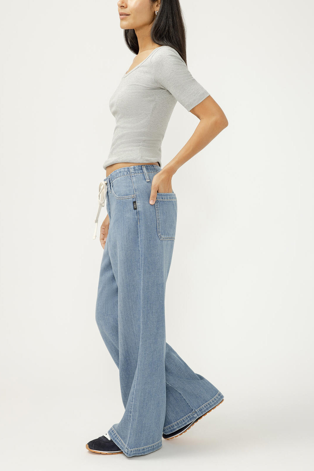 Silver Ultra Soft Wide Leg Drawstring Jean