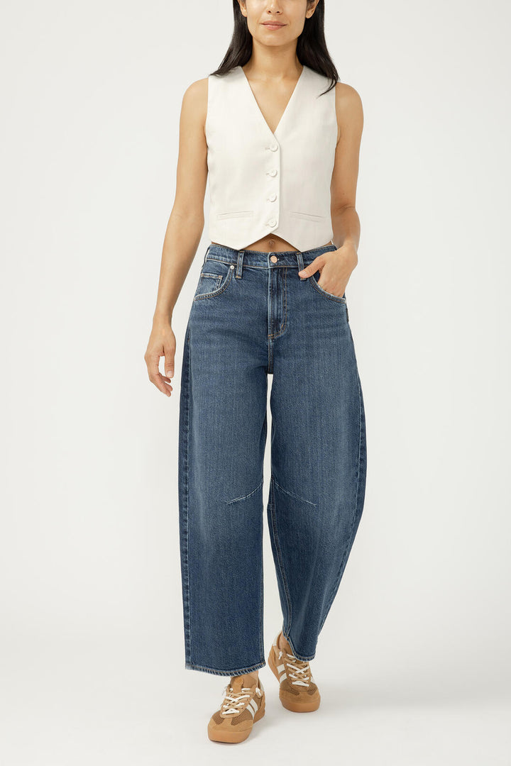 Silver High Rise Baggy Barrel Jean