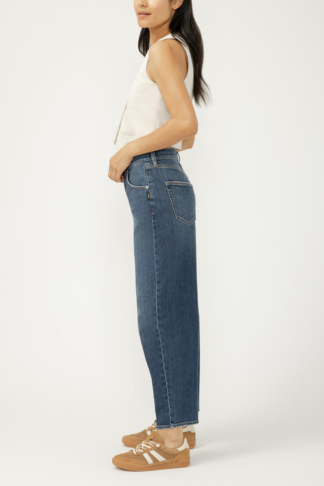 Silver High Rise Baggy Barrel Jean