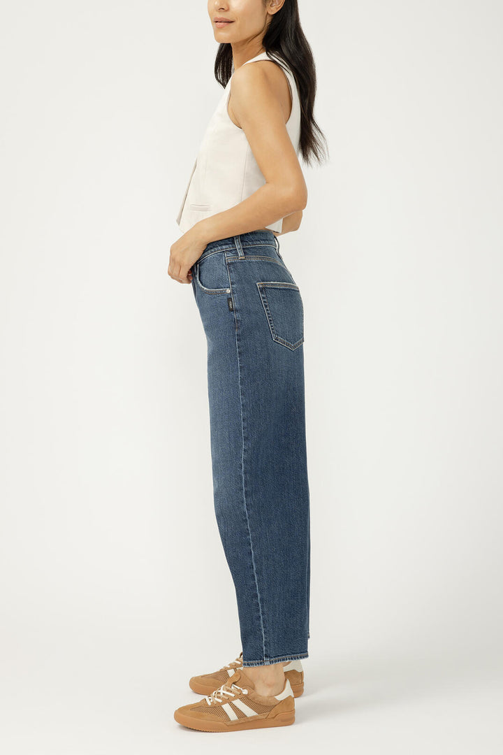 Silver High Rise Baggy Barrel Jean