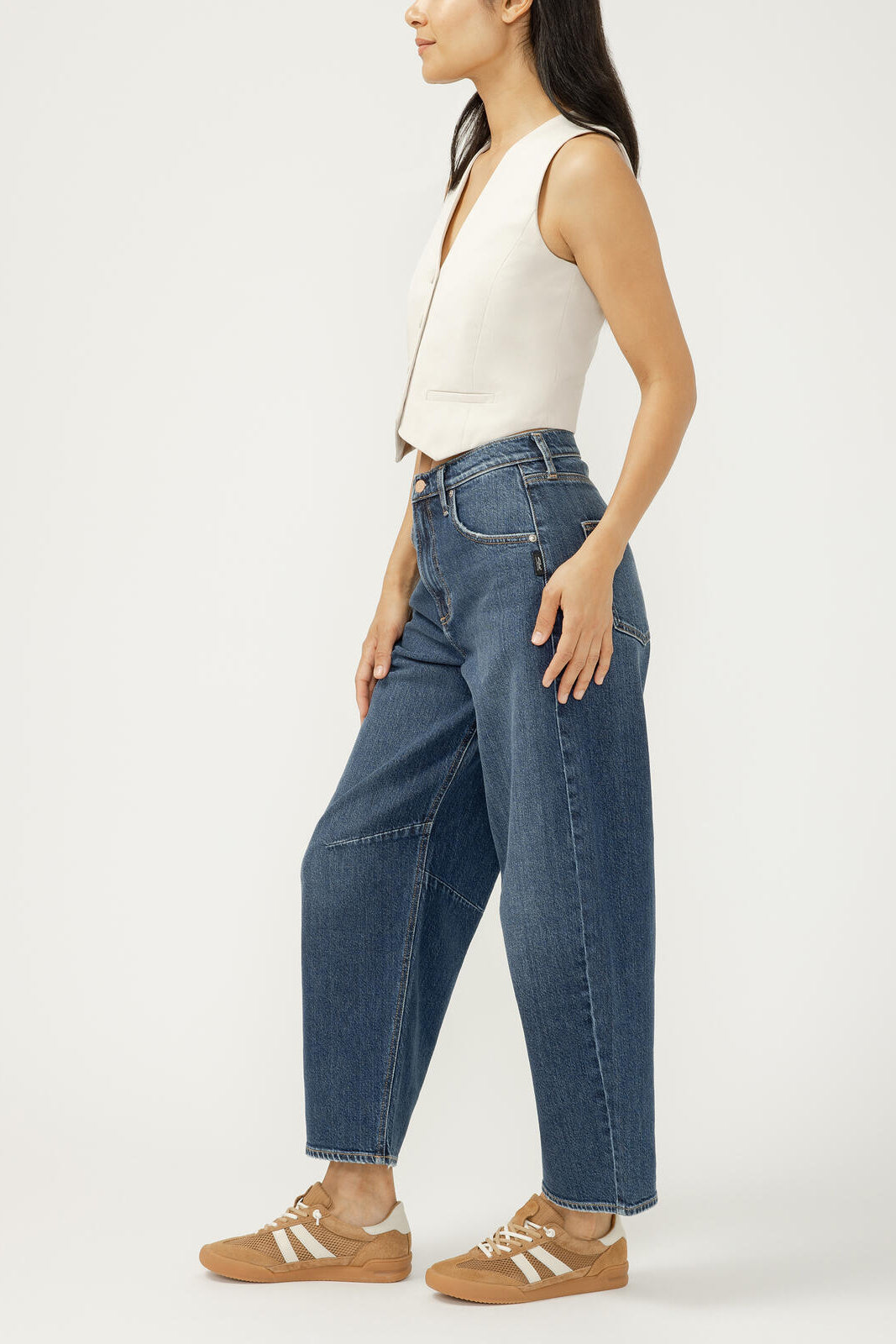 Silver High Rise Baggy Barrel Jean