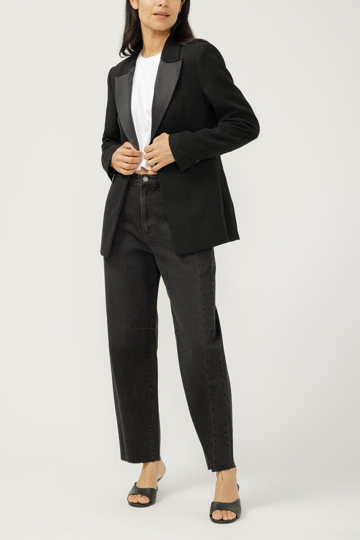 Silver High Rise Barrel Leg Jean