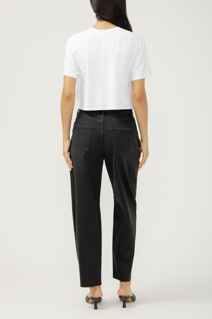 Silver High Rise Barrel Leg Jean