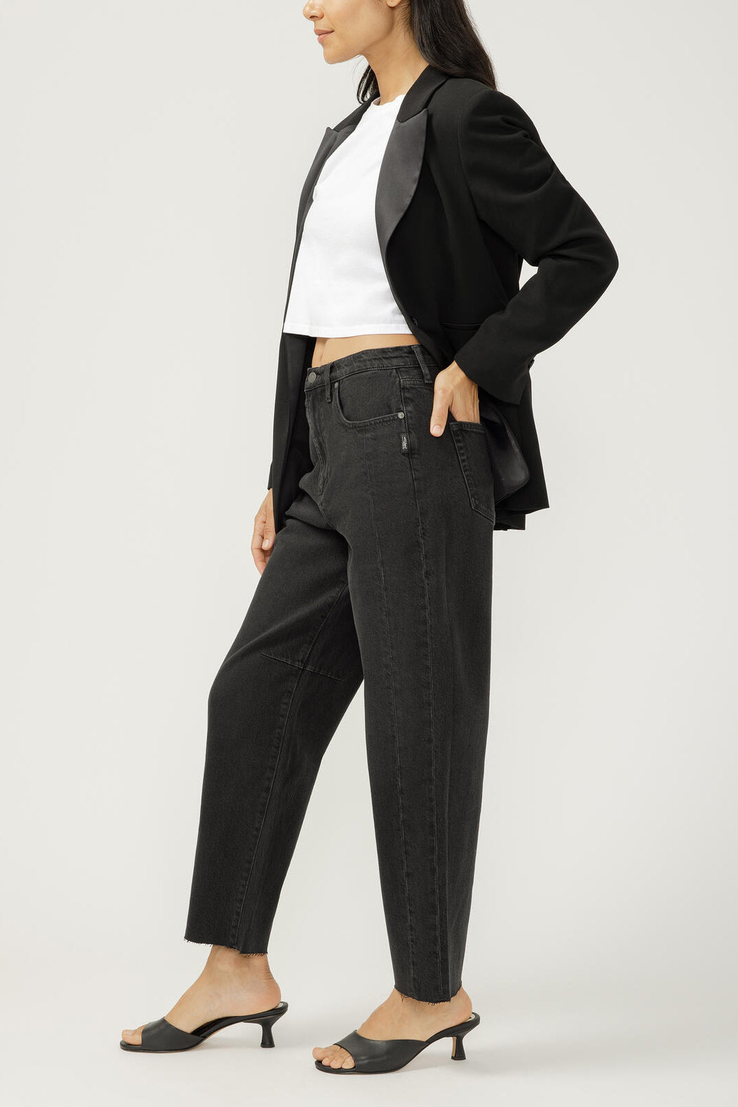 Silver High Rise Barrel Leg Jean