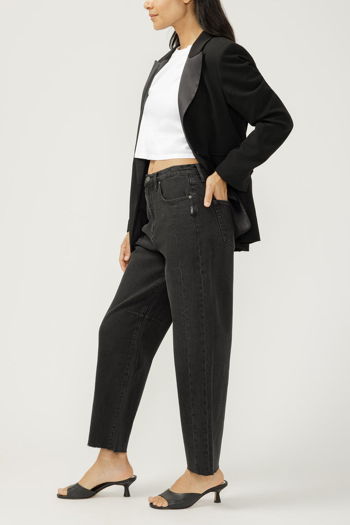 Silver High Rise Barrel Leg Jean