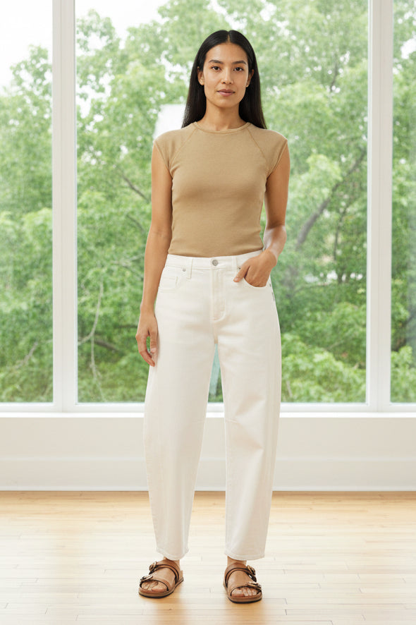 Silver High Rise Slim Barrel Leg Jean