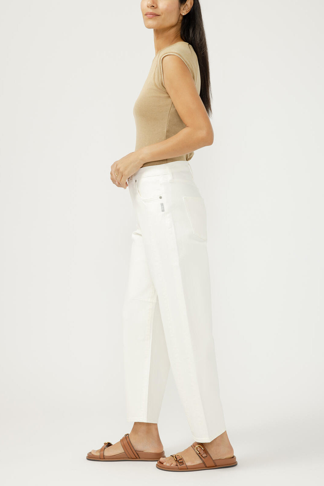 Silver High Rise Slim Barrel Leg Jean