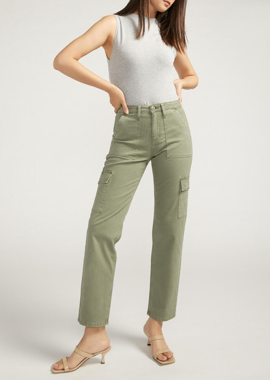 Silver Suki Mid Rise Cargo Pants (Light Olive)