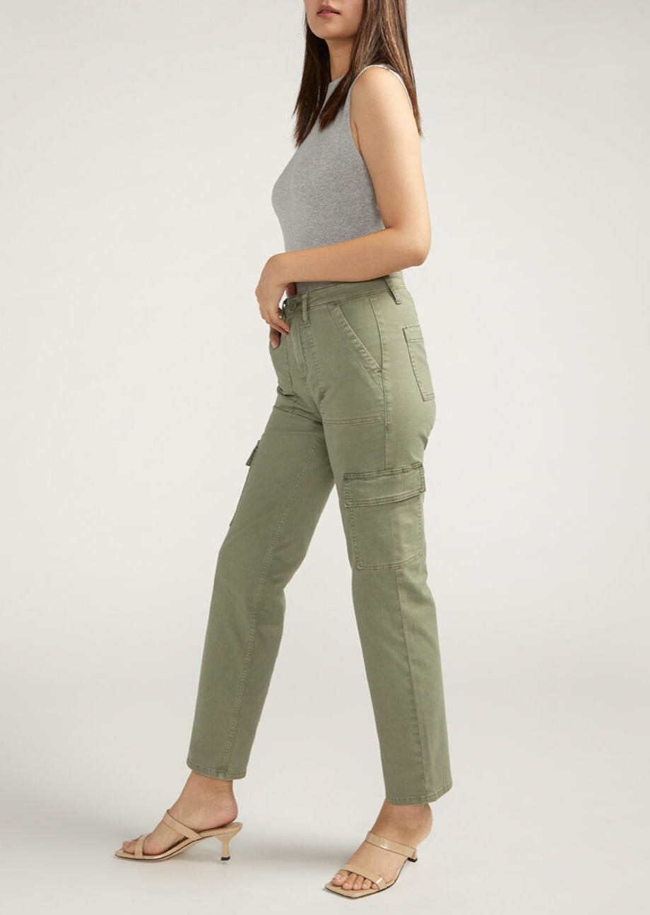 Silver Suki Mid Rise Cargo Pants (Light Olive)