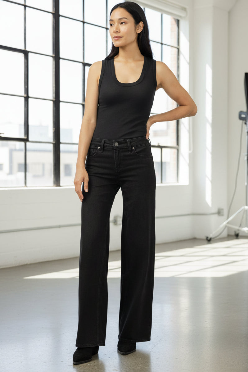 Silver Suki Luxe Stretch Wide Leg Jean 33" (Black)