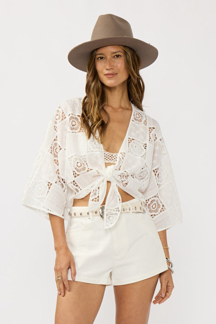 Lovestitch Lacey Tie Front Kimono Top