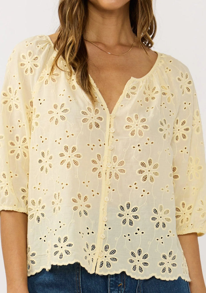 Lovestitch Nina Cotton Eyelet Top (Yellow)