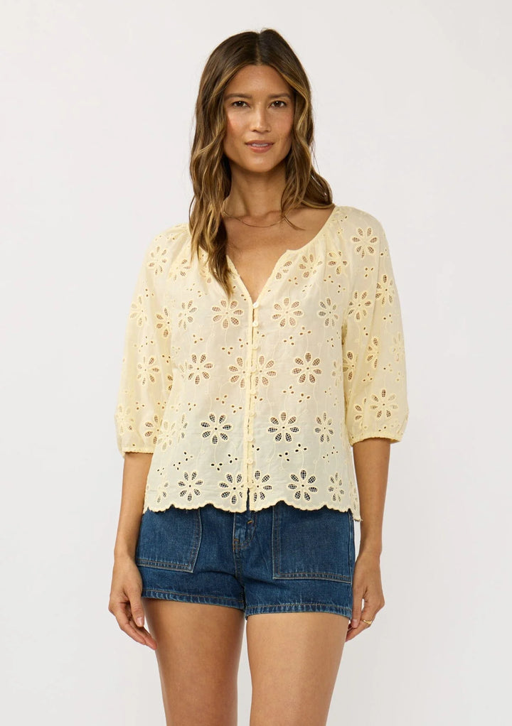 Lovestitch Nina Cotton Eyelet Top (Yellow)