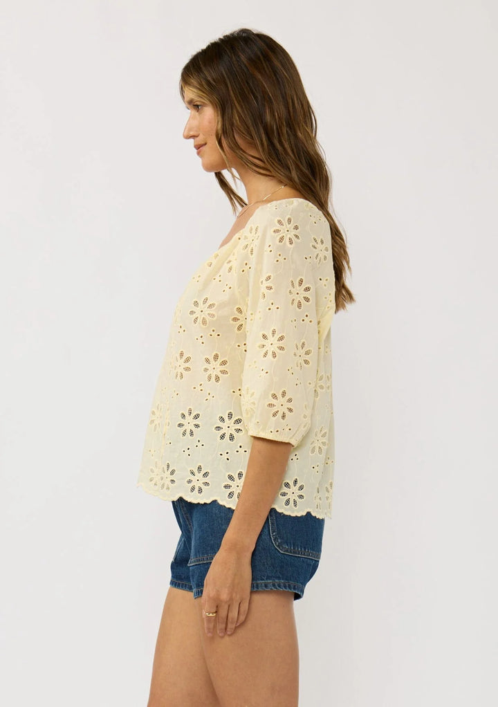 Lovestitch Nina Cotton Eyelet Top (Yellow)