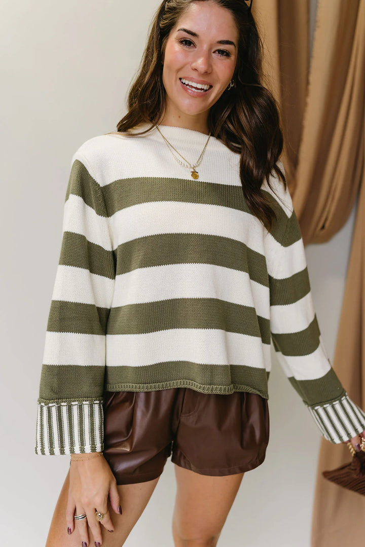 Zen Striped Cotton Sweater (Light Olive)