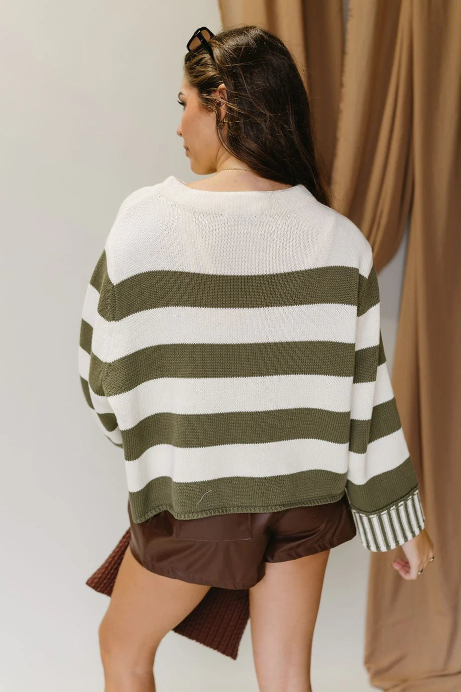 Zen Striped Cotton Sweater (Light Olive)