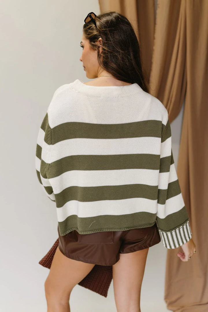 Zen Striped Cotton Sweater (Light Olive)