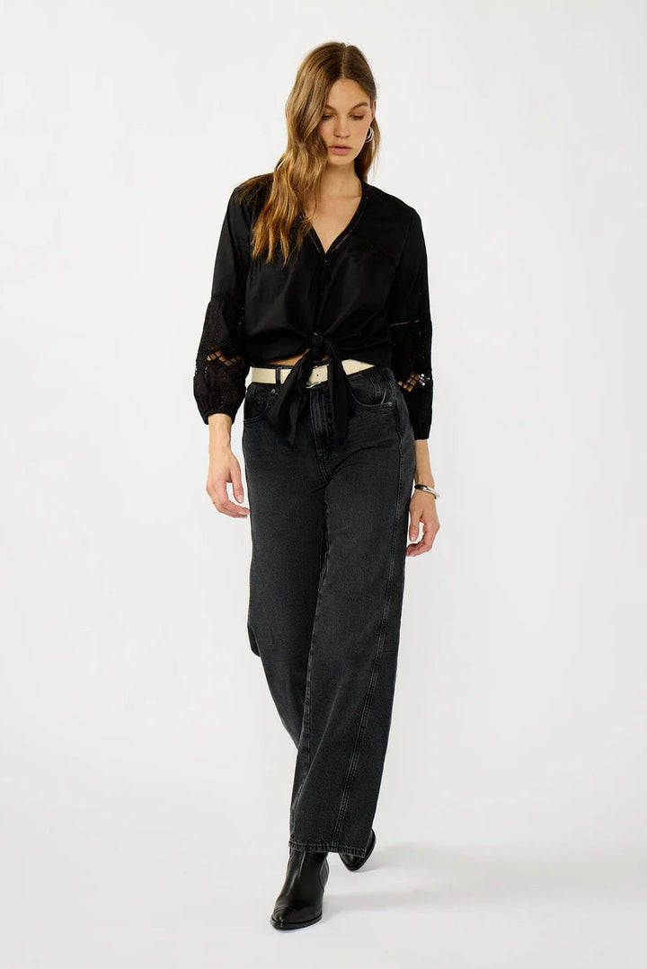 Lovestitch Rosalia Tie Front Top (Black)