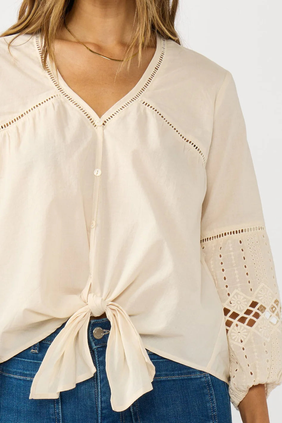 Lovestitch Rosalia Tie Front Top (Natural)
