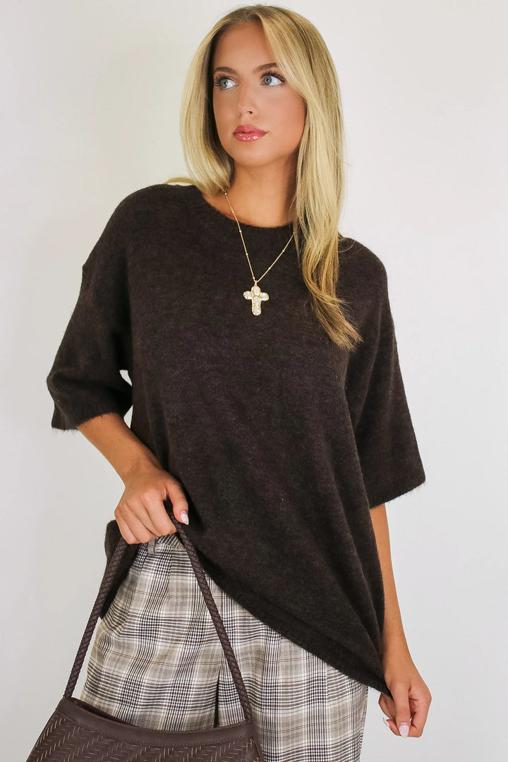 Zen Oversized Sweater Tee (Dark Brown)