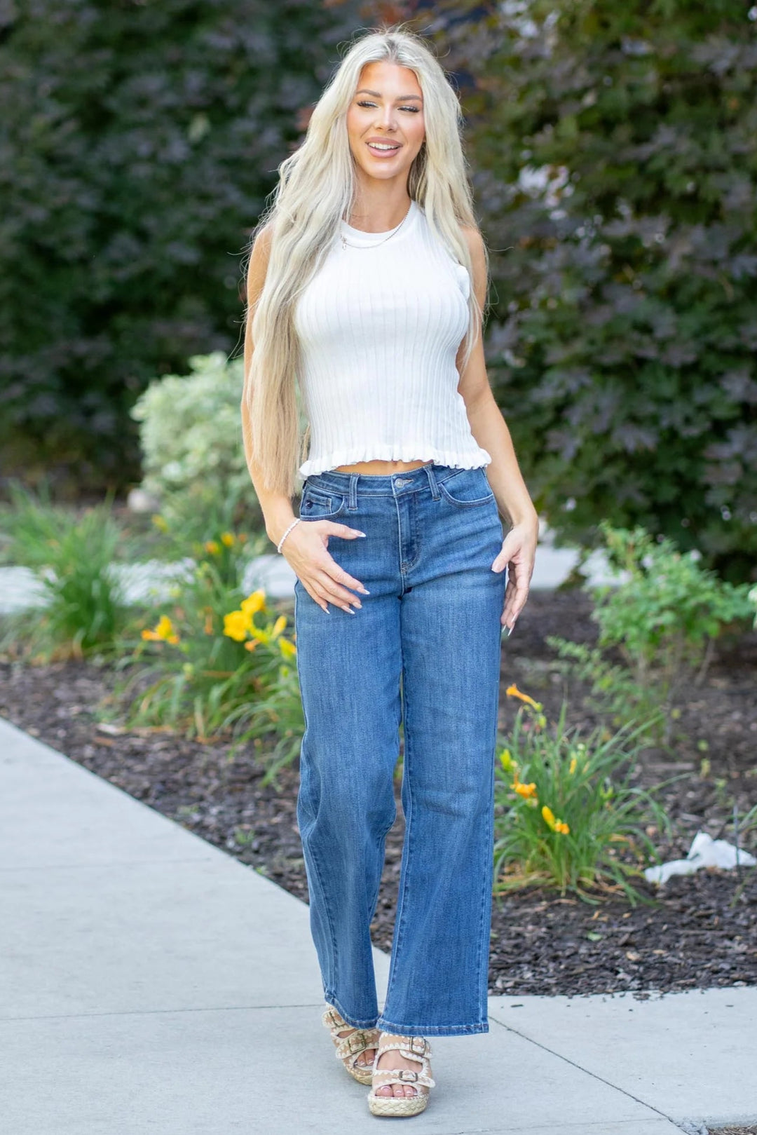 Kancan Curvy Fit Wide Leg Jean