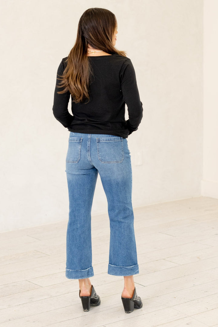 Kancan Angelina Crop Flare Jean (Mid Wash)