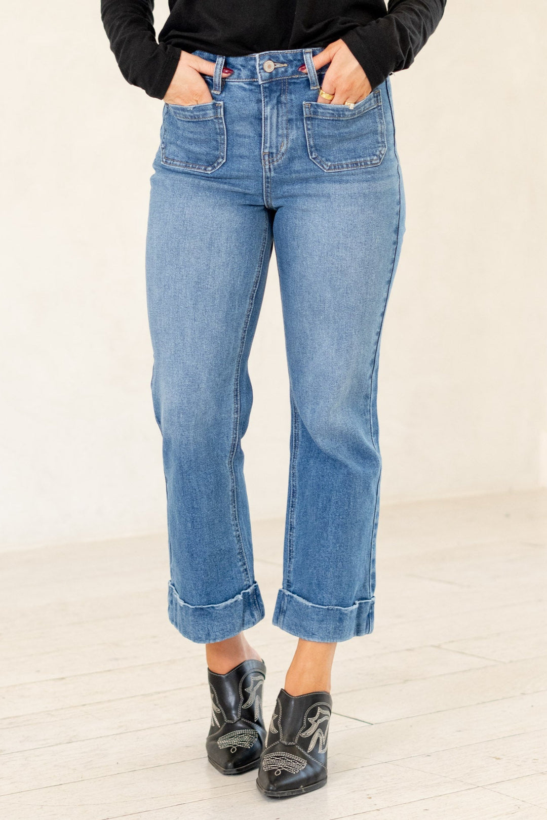 Kancan Angelina Crop Flare Jean (Mid Wash)