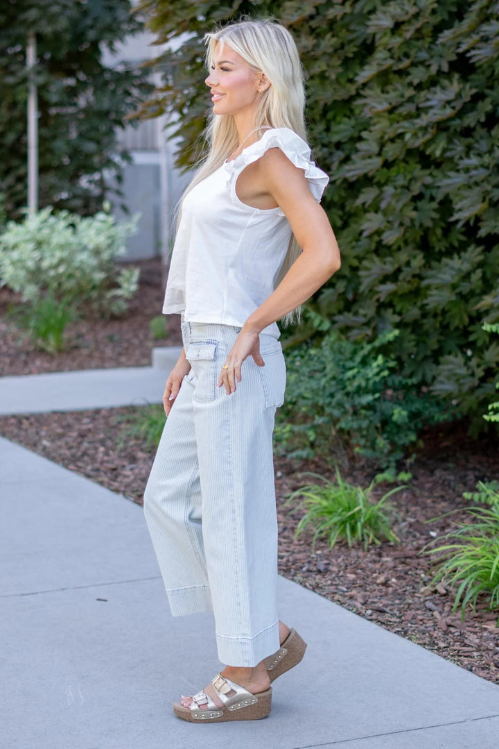Kancan Pinstripe Wide Leg Jean