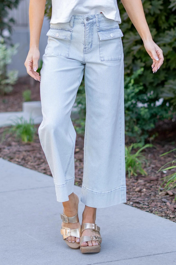 Kancan Pinstripe Wide Leg Jean