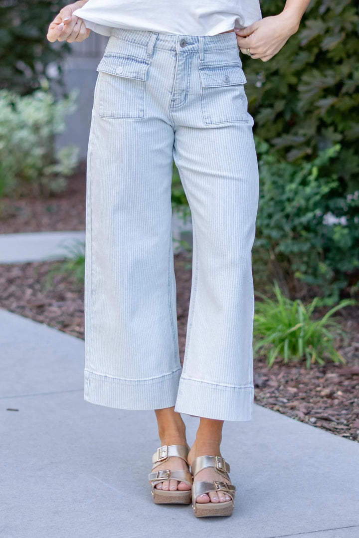 Kancan Pinstripe Wide Leg Jean