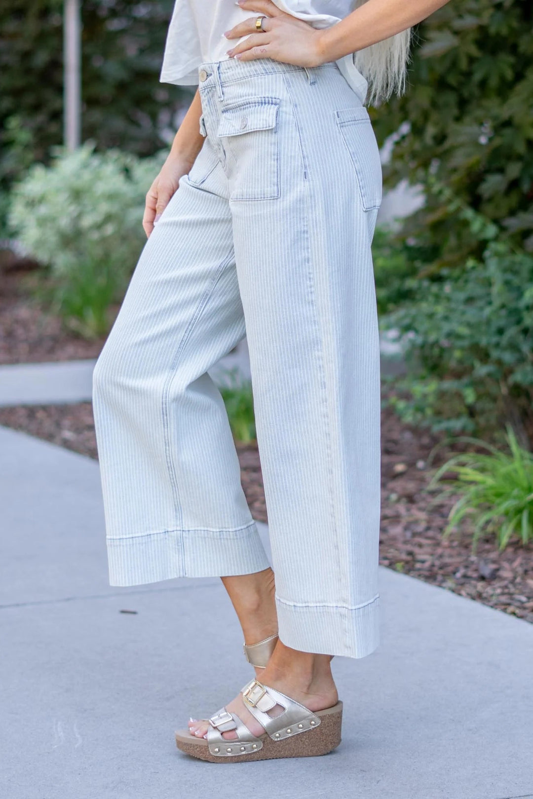Kancan Pinstripe Wide Leg Jean