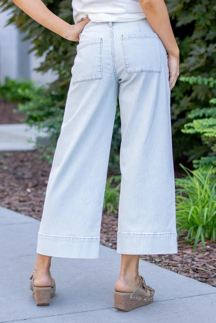 Kancan Pinstripe Wide Leg Jean