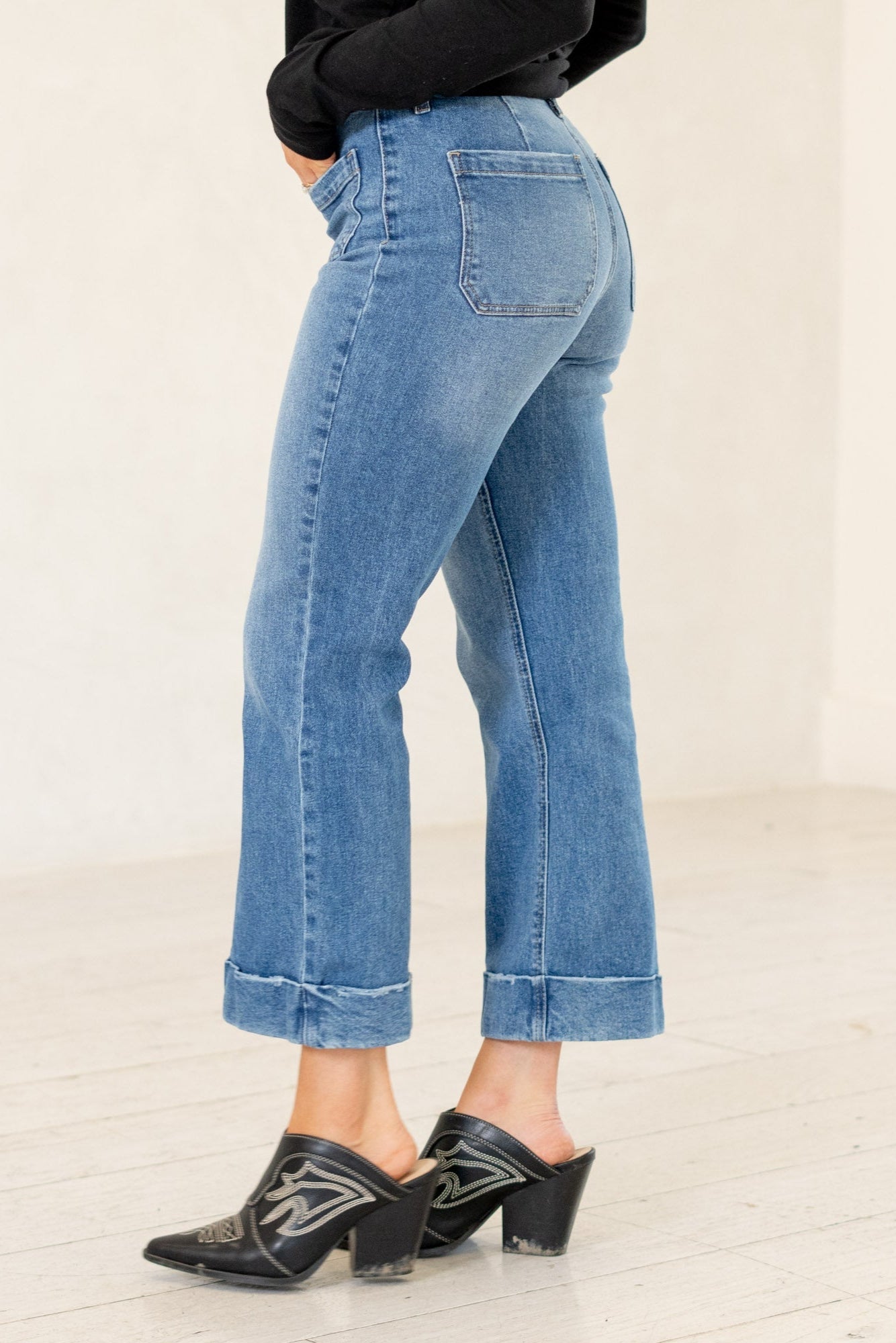 Kancan Angelina Mid Rise Flare Jean (Mid Wash) – Vibe Apparel
