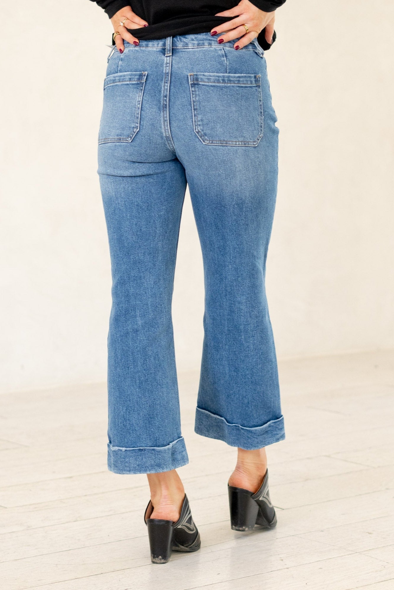 Kancan Angelina Mid Rise Flare Jean (Mid Wash) – Vibe Apparel