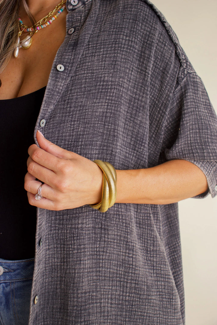 Zen Cotton Button Down Shirt Dress (Ash Black)