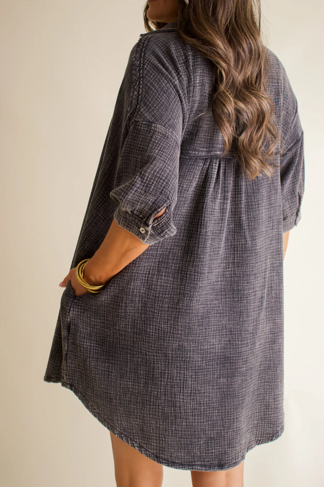 Zen Cotton Button Down Shirt Dress (Ash Black)