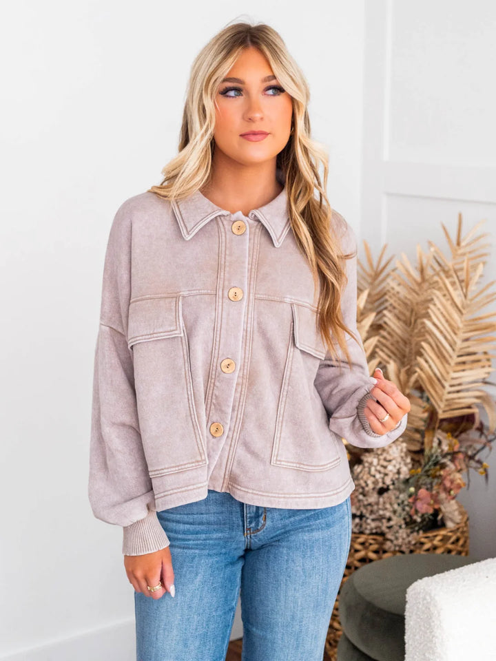 Zen Acid Wash Fleece Shacket (Ash Mocha)